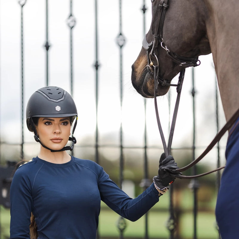 Charles Owen Kylo Riding Hat in Navy Matte/Pewter